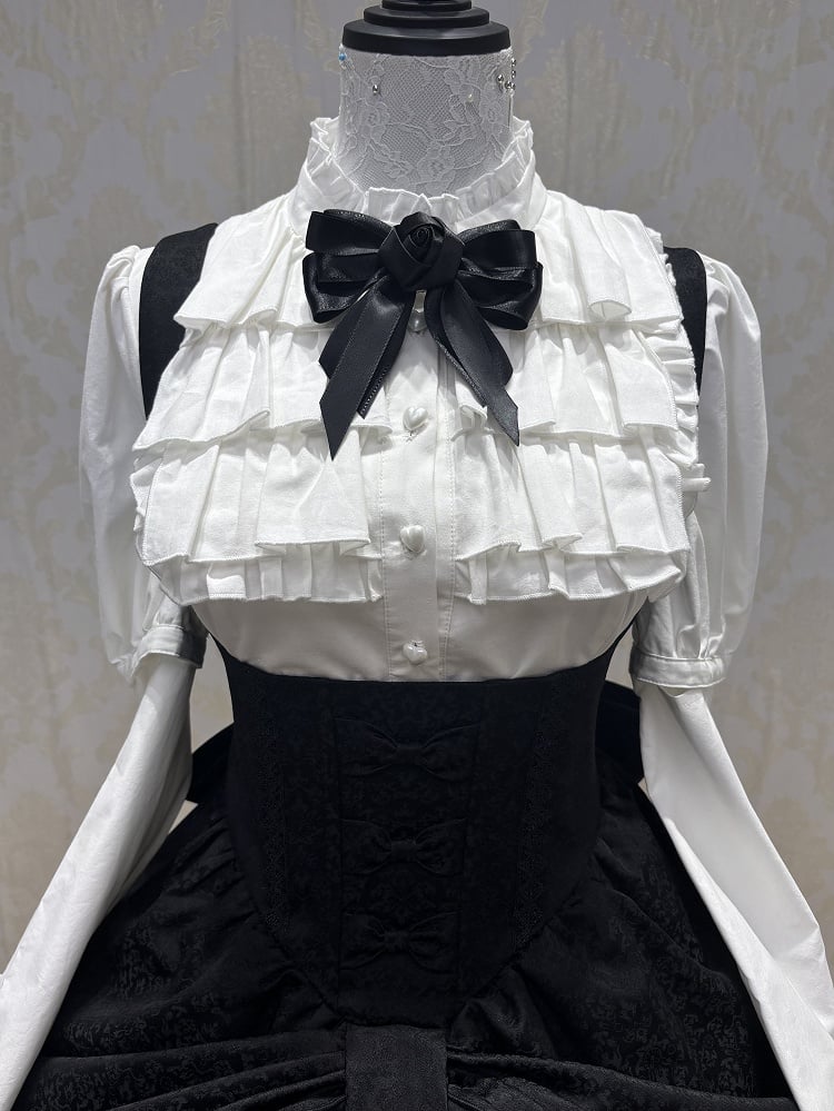【4月18日予約締切】ダークゴシックロリータスタンドカラーパフスリーブラッフルシャツ（ロングスリーブ付き）