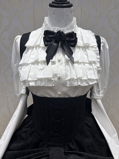 【4月18日予約締切】ダークゴシックロリータスタンドカラーパフスリーブラッフルシャツ（ロングスリーブ付き）