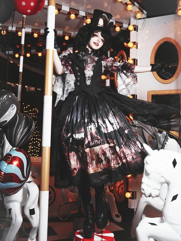 【12月10日予約締切】Bloodstainedプリントフリルスタンドカラー姫袖シャツ