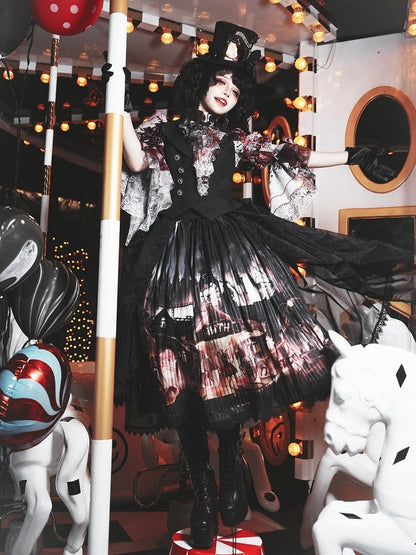 【12月10日予約締切】Bloodstainedプリントフリルスタンドカラー姫袖シャツ