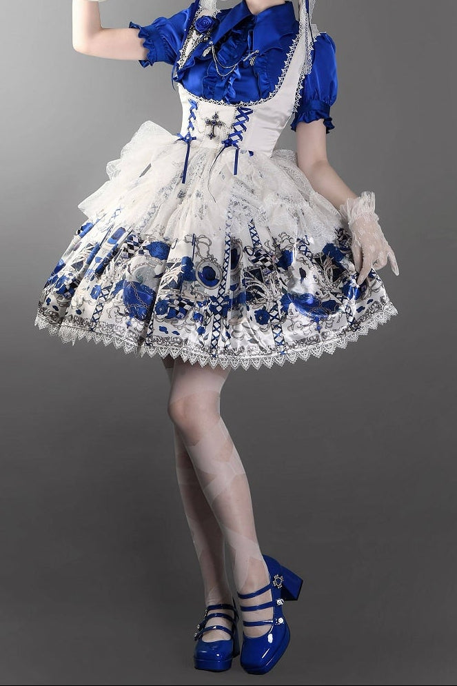 [Vorbestellfrist 19. Juni] Blau x Schwarz/Blau x Weiß Schädel-Rosen-Gothic-Lolita-Serie Accessoires (Haarband, Rosenbrosche, Schädel-Hand-Kettenclip)