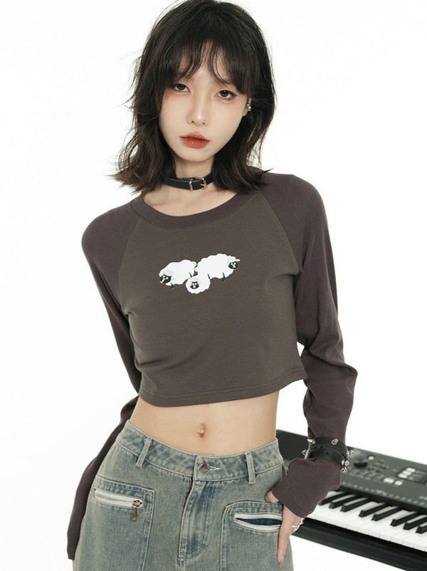 リトルラムプリントショートラグランロンT