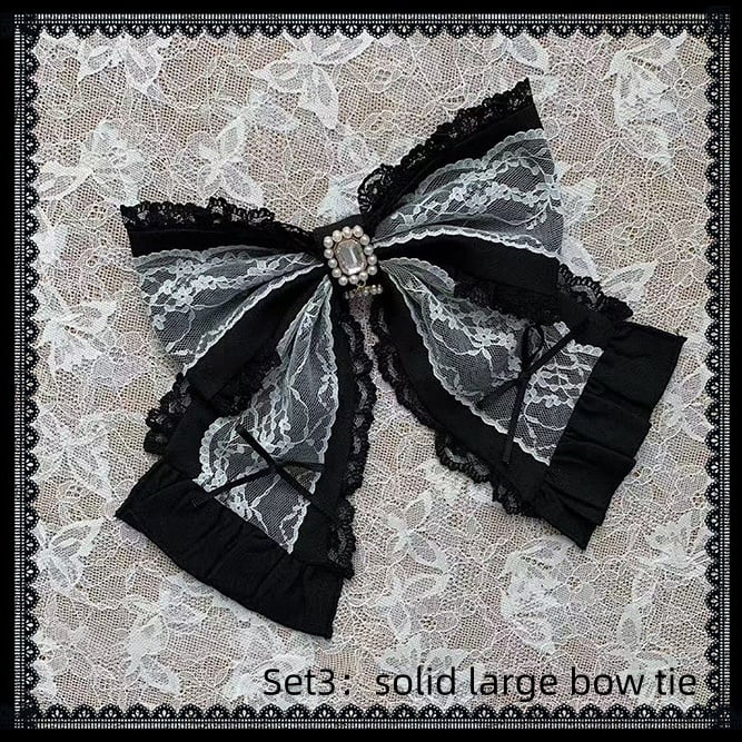 【8月30日予約締切】Black and Pink rabbit print lace sailor collar Op dress +pleated dress skirt set＋ 3 Styles of Bow Tie Available