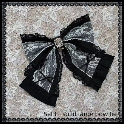 【8月30日予約締切】Black and Pink rabbit print lace sailor collar Op dress +pleated dress skirt set＋ 3 Styles of Bow Tie Available