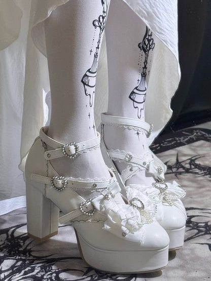 【12月12日予約締切】ジェムストーンパールリボンロリータハイヒール