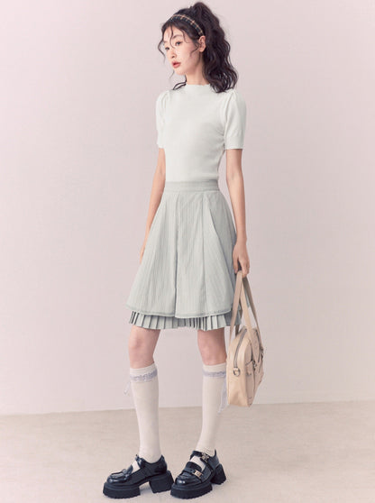 Light Gray Sweet French College Skirt