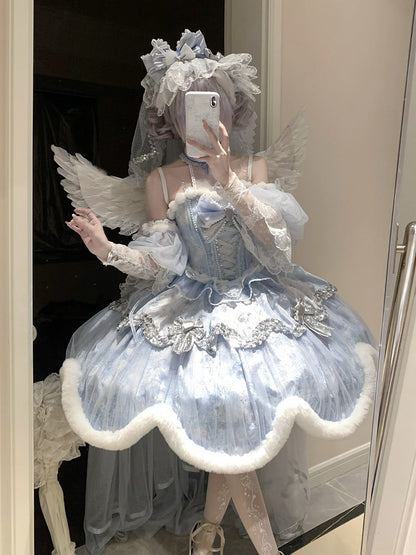 [Deadline for reservations: December 10] Snow Rabbit Ball Blue and Silver Halter Neck Fur Dress Complete Set