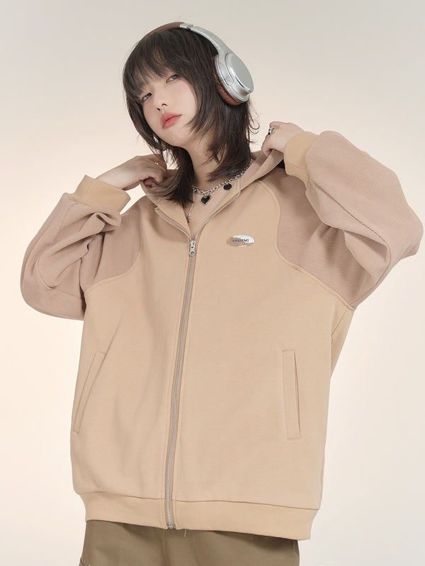 ルーズコントラストカラーフーディーカーディガントレーナー