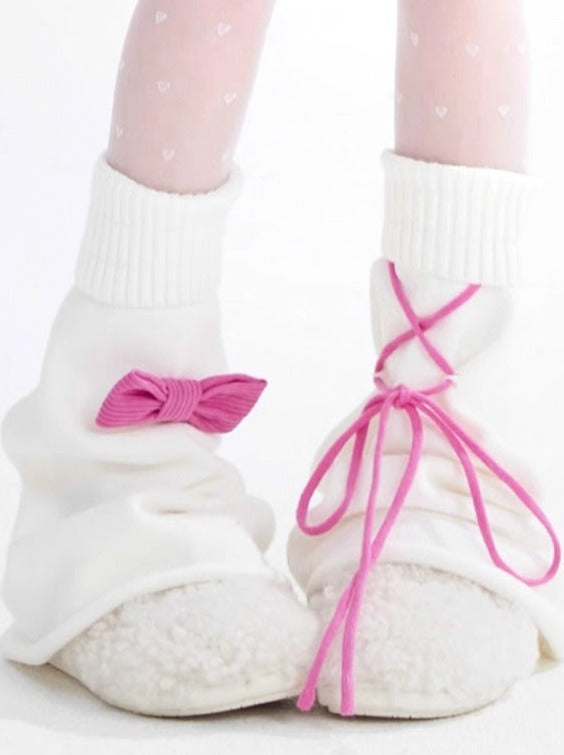 Contrast Color V-Neck Lace-Up Knit + Leg Warmers