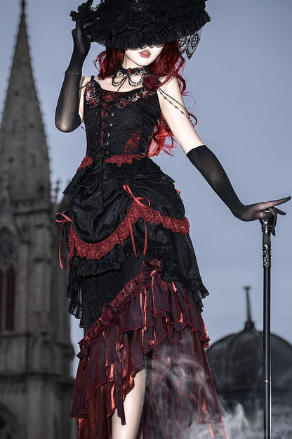[Pre-order] Red and Black Dark Gothic Lolita Jacquard Corset Bustier Top