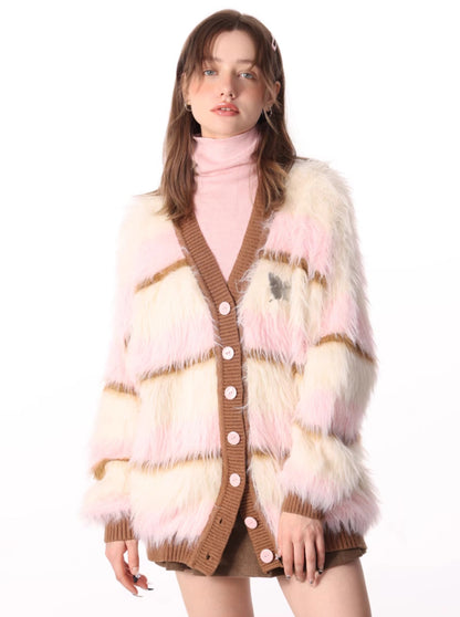 Butterfly Striped Fur Knit Cardigan