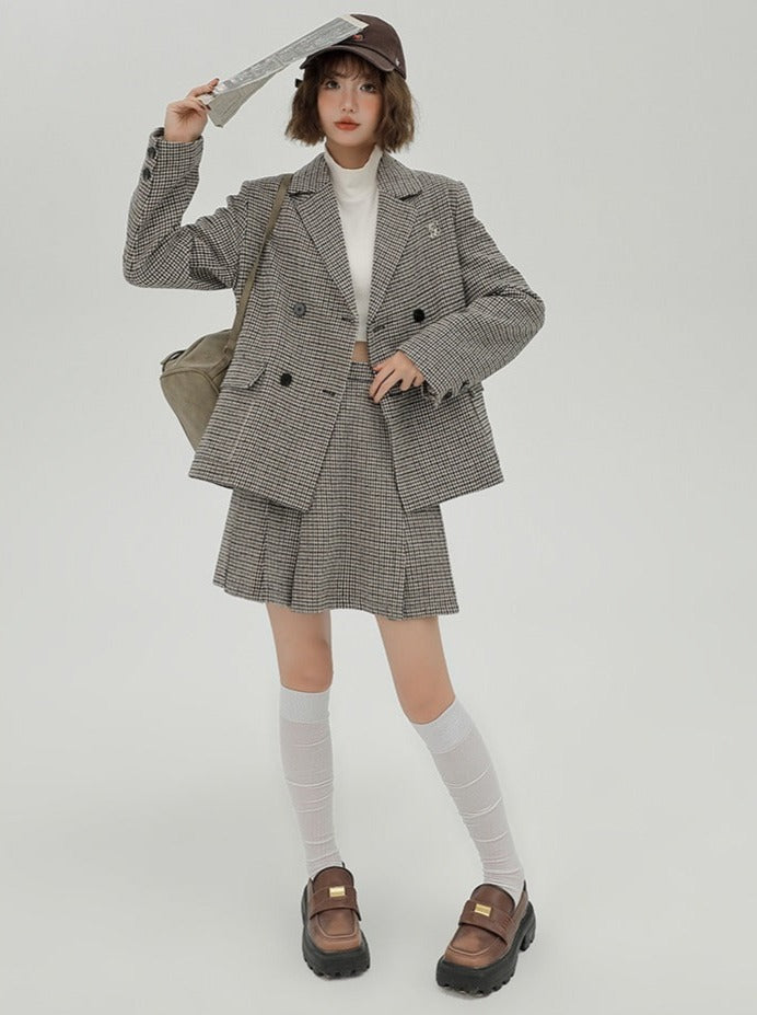 Retro Casual Jacket + Short Skirt