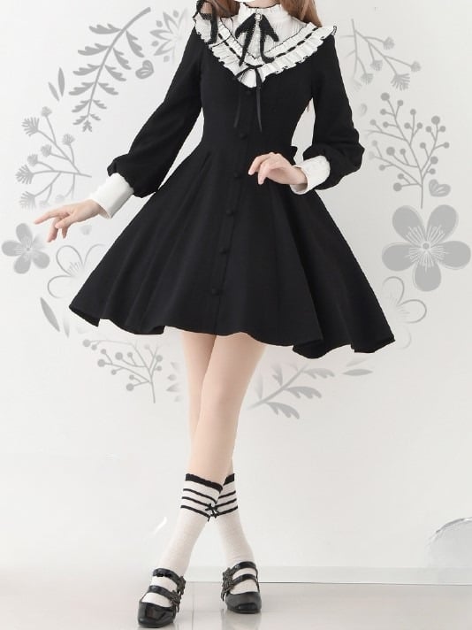 【Reservation deadline February 23】Classic Elegant Series Frill Stand Collar Short Flare Dress