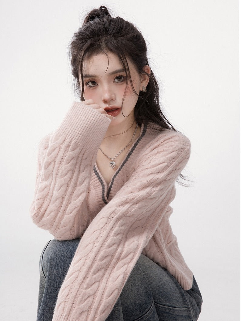 Dorothy Pink Short Style Eyelet Casual Slim Cardigan