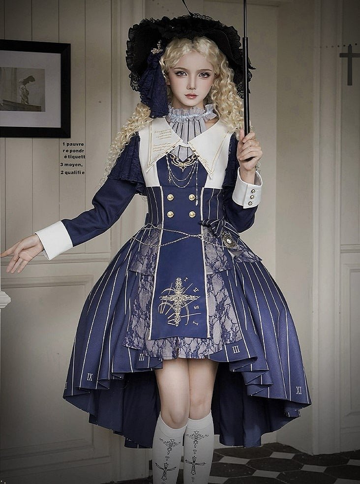 【2月26日予約締切】ゴシックエンブロイダリーストライプ懐中時計シスタードレスフルセット＋ヘッドドレス