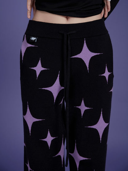 Black Purple Sweet Cool Knit Warm Pants