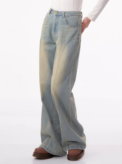 Light Blue American Retro Star Denim Pants