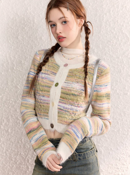 Retro Niche Rainbow Border Slim Cardigan