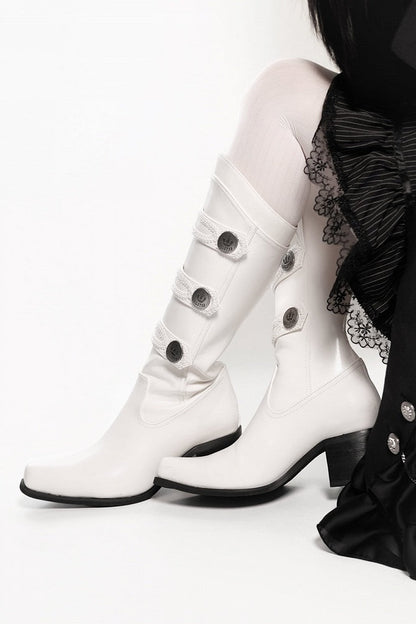 【9月7日予約締切】Black/White/Gray Gothic Lolita Prince Square Toe Retro Boots