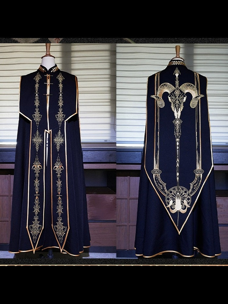 [Reservierungsschluss 13. September] Schwarz-goldener Gothic-Prinzen-Cape-Mantel mit königlicher Stickerei – 2 Stoffoptionen