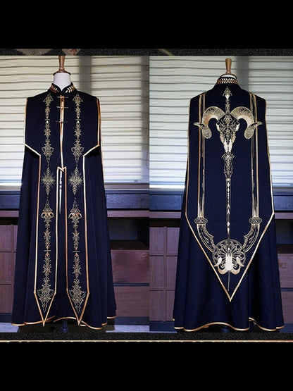 [Reservierungsschluss 13. September] Schwarz-goldener Gothic-Prinzen-Cape-Mantel mit königlicher Stickerei – 2 Stoffoptionen