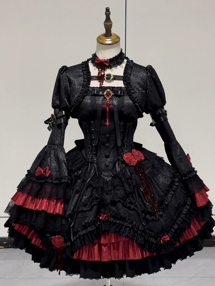 【4月21日予約締切】ブラッドフィーストダークゴシックローズクロスコルセットサスドレス＋ベルスリーブショートジャケット＋アクセサリー