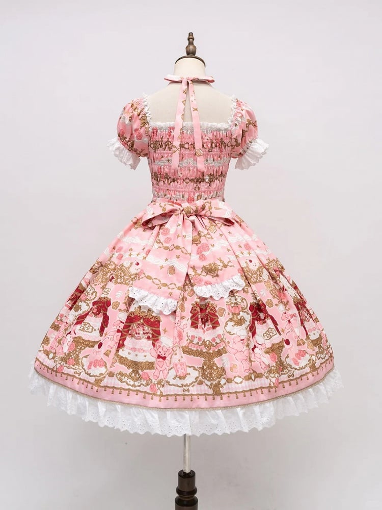 【4月26日予約締切】レトロロマンスイートロリータリボンケーキプリントホルターネックドレス