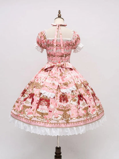 【4月26日予約締切】レトロロマンスイートロリータリボンケーキプリントホルターネックドレス