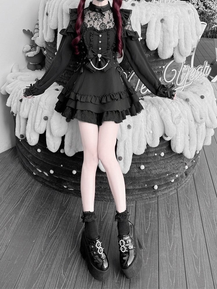 [Pre-order Deadline: April 22] Sweet and Gothic Floral Lace Ruffle Ribbon Dress Suit Full Set
