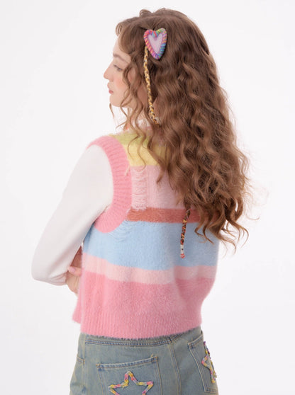 American Retro Pink Tender Love Sweater Fringe Knit Best