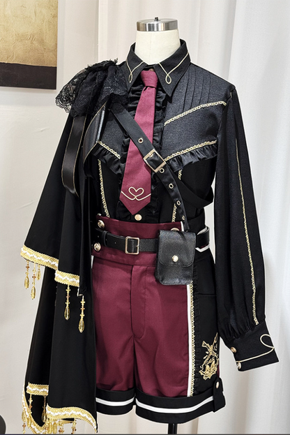 【6月28日予約締切】レッドブラック/ブルーブラックダークプリンスロリータジャケット＋ショートパンツ＋ネクタイ＋ウエストバッグ付きベルト