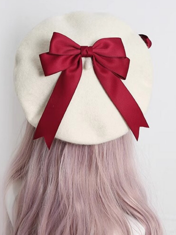 Girly Ribbon Pompom Beret