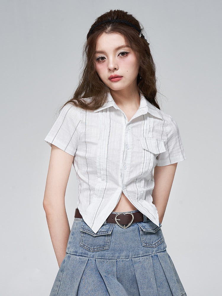 Cool White Stripe Short Shirt