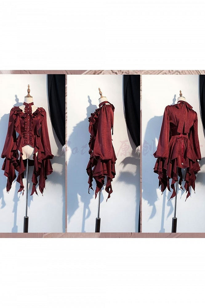[November 9 Preorder Deadline] Victorian Gothic Lolita Halter-Neck Blouse with Flared Sleeves, an Asymmetrical Frill, and a Train