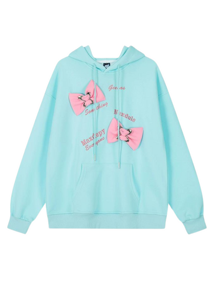 ENJOG bow hooded sweatshirt women's spring and autumn new niche design sense loose oversize sweet cool top