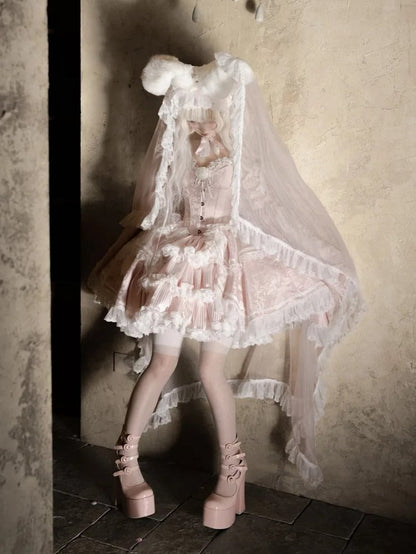 [Date limite de réservation 8 janvier] Set Complet avec Accessoires de Robe Bustier Jacquard Gothic Sombre à Longue Traîne