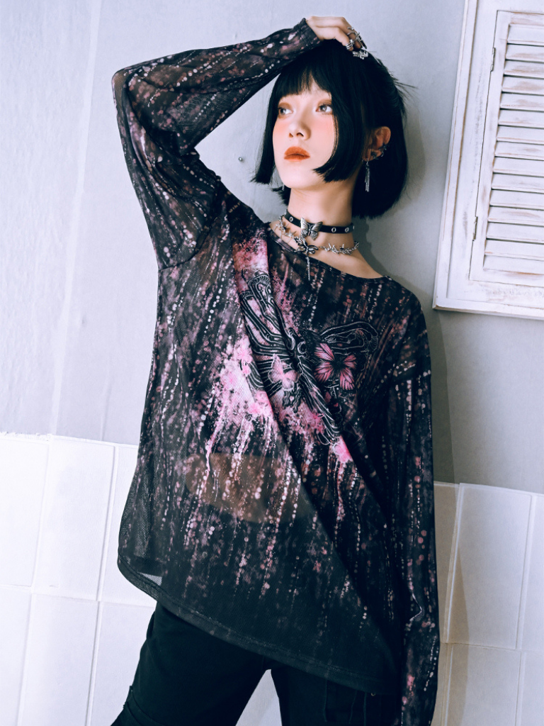 Sheer Dark Butterfly Tops