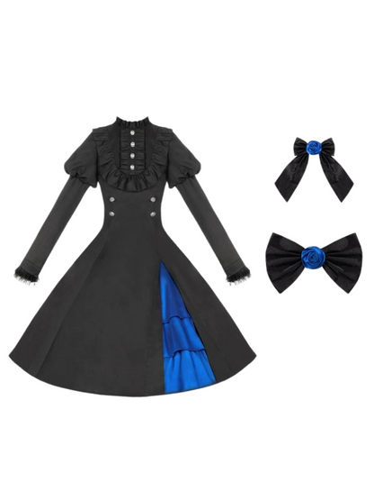 Gothic Frilly Slit Ruffle Big Dress + Cloak