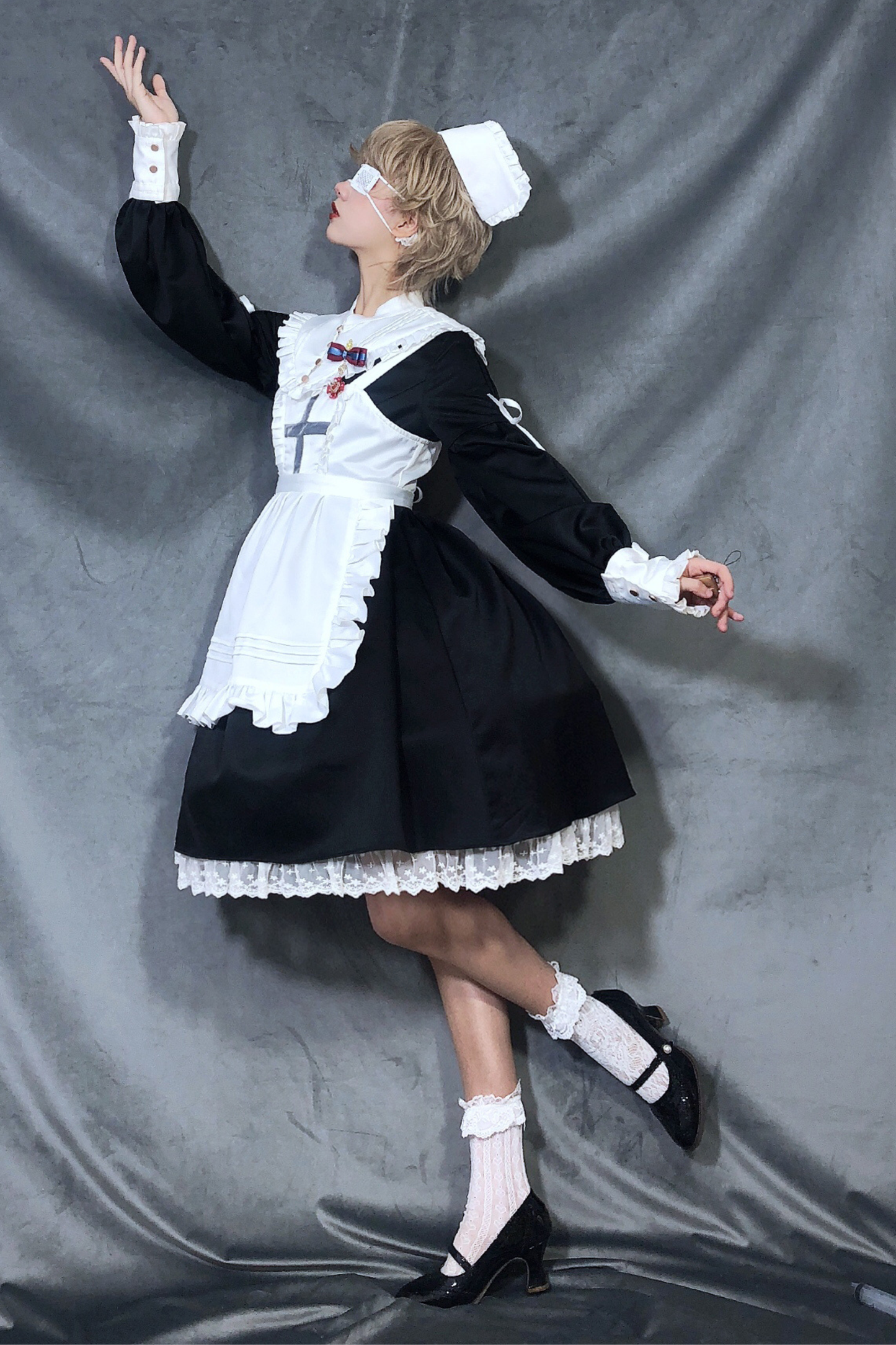 ランタンエンジェルメイドロリータドレス＋エプロン＋つけ襟