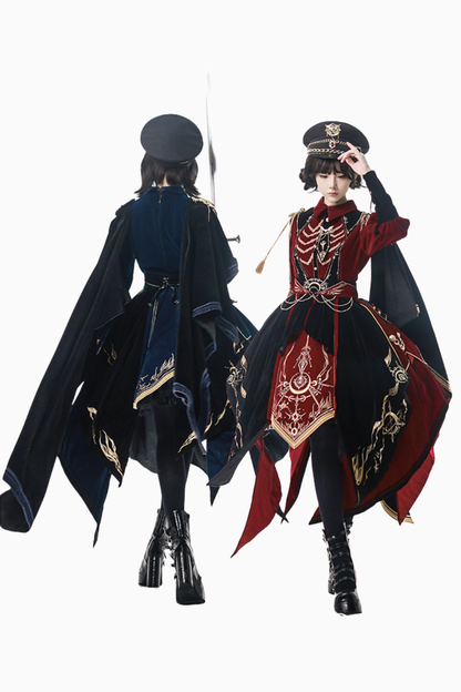 [Pre-order Deadline: November 16] Holy Army Red Black Embroidery Military Uniform Cape Dress Complete Set + Dress Set