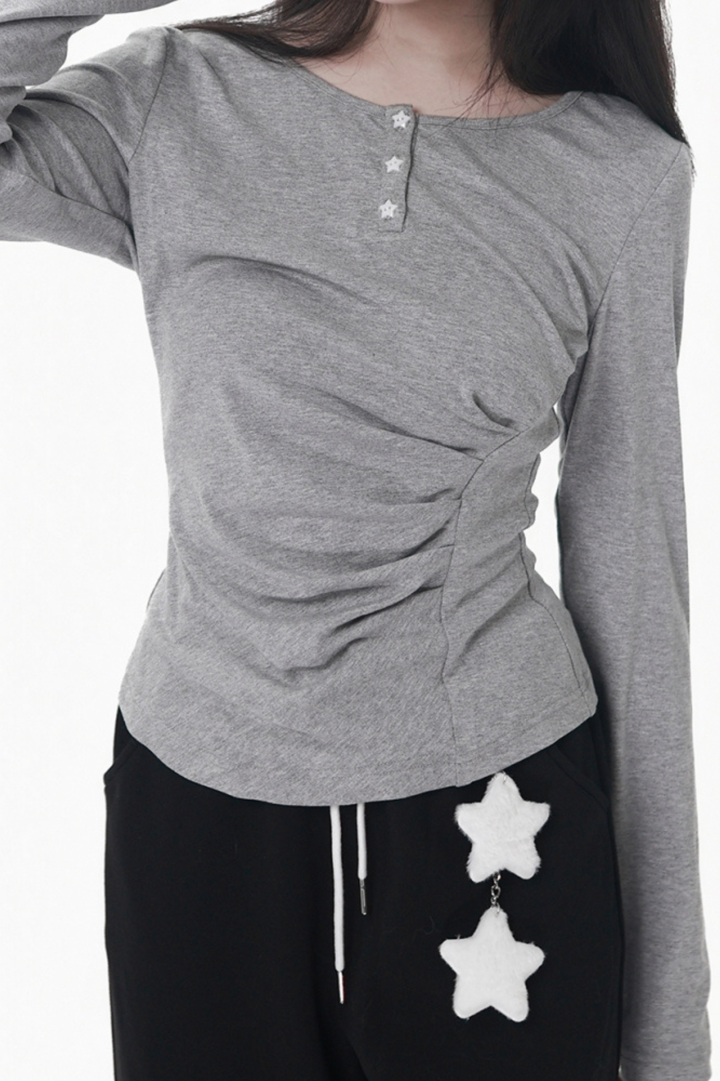 マルチカラーボタンリボントップス