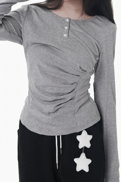 マルチカラーボタンリボントップス