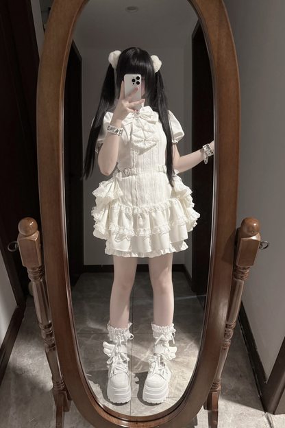 パフスリーブエレガントゴシックスタイルトップス+パンツ