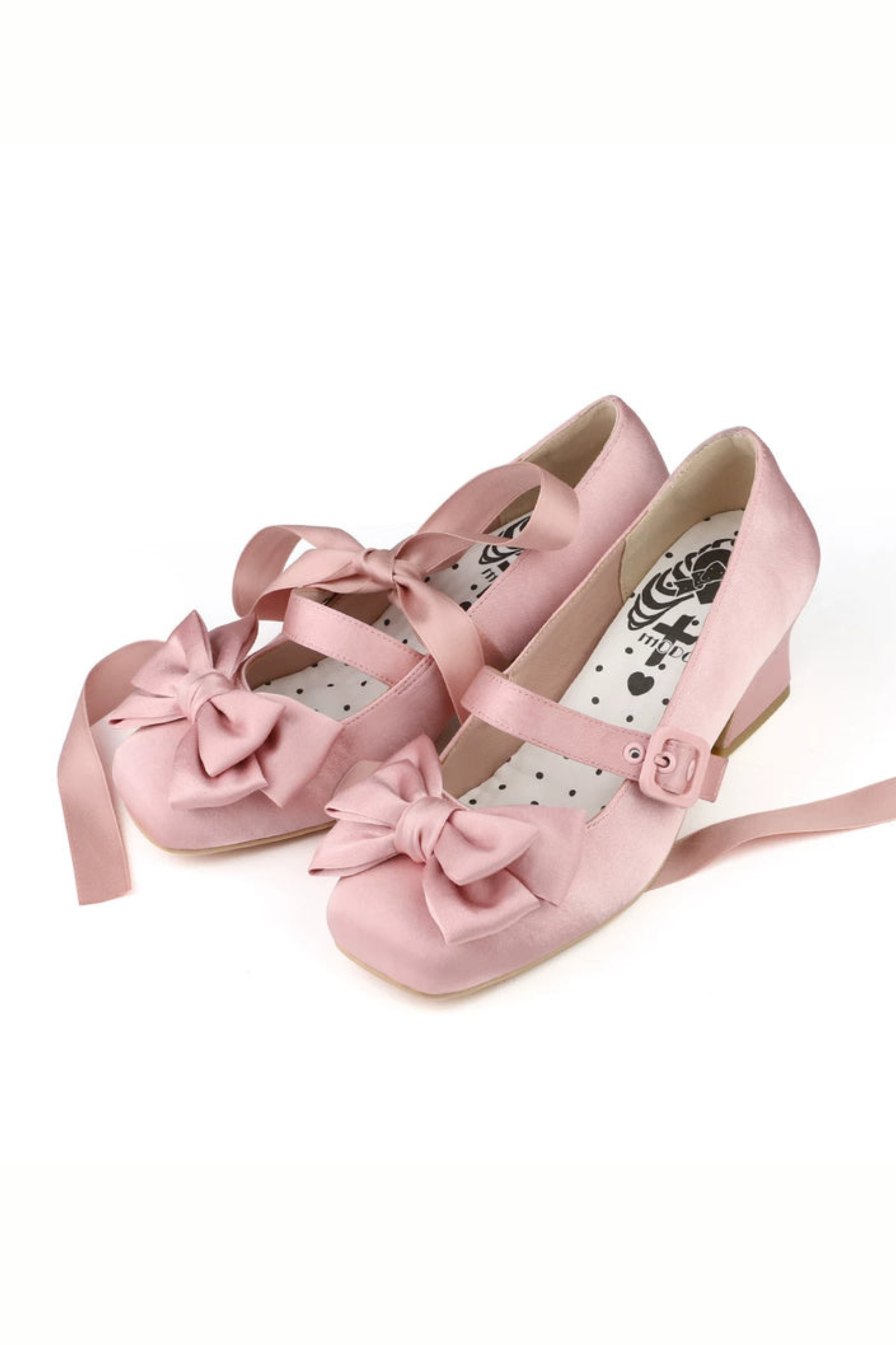 レースアップリボンサテンスクエアトゥシューズ