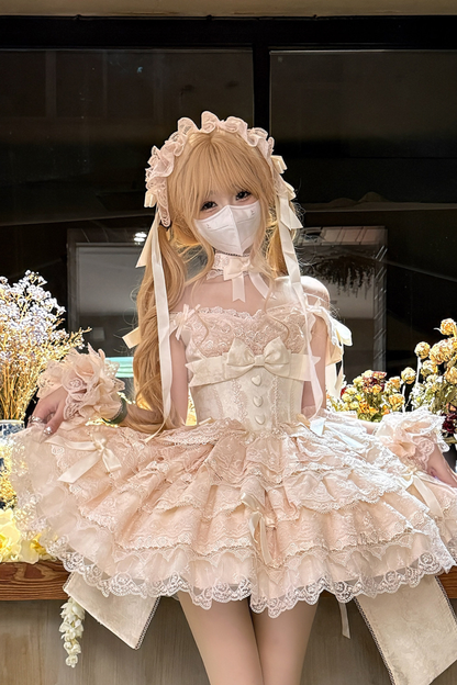 【予約商品】プリンセスバレエケーキロリータドレス+ヘアバンド+ネックレス+スリーブ+テール