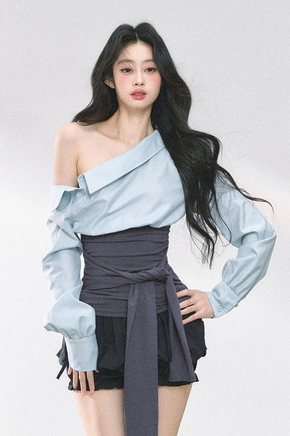 ウエストバンド付きワンショルダーシャツ