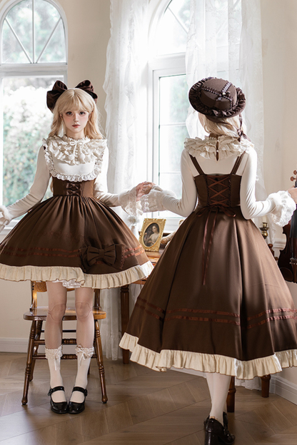 ツインフリルドールジャンパースカート+トップス+リボン+ハット