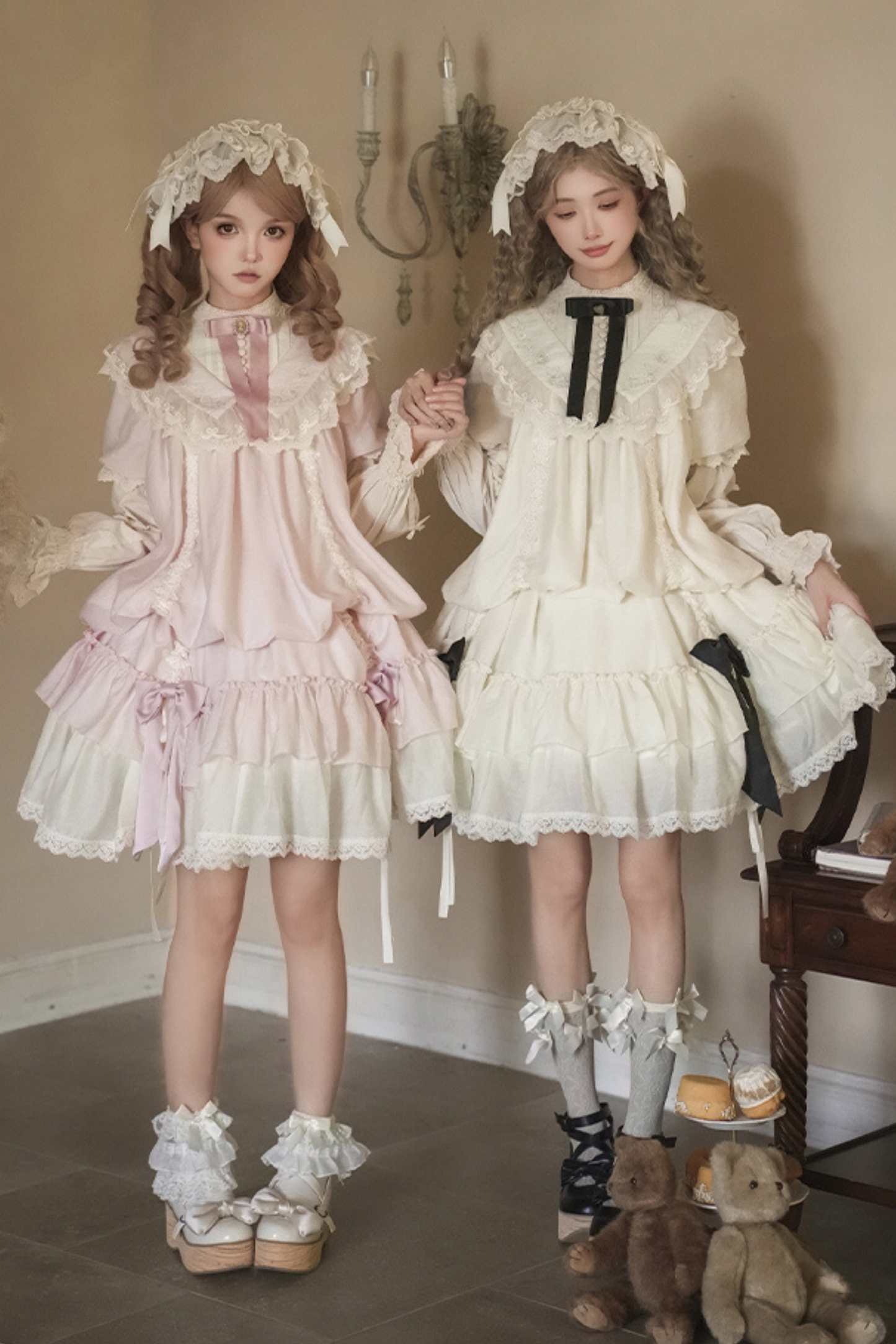 【予約商品】ローズフリルロリータドレス+ドレス＋ベルト＋ブローチ＋リボン＋ヘッドバンド＋スリーブ