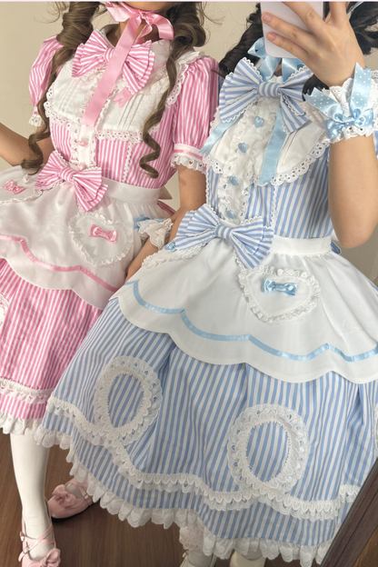 [Vorbestellung] Retro-Puppenartiges Lolita-Kleid + Haarband + Clip + Haube + Hut