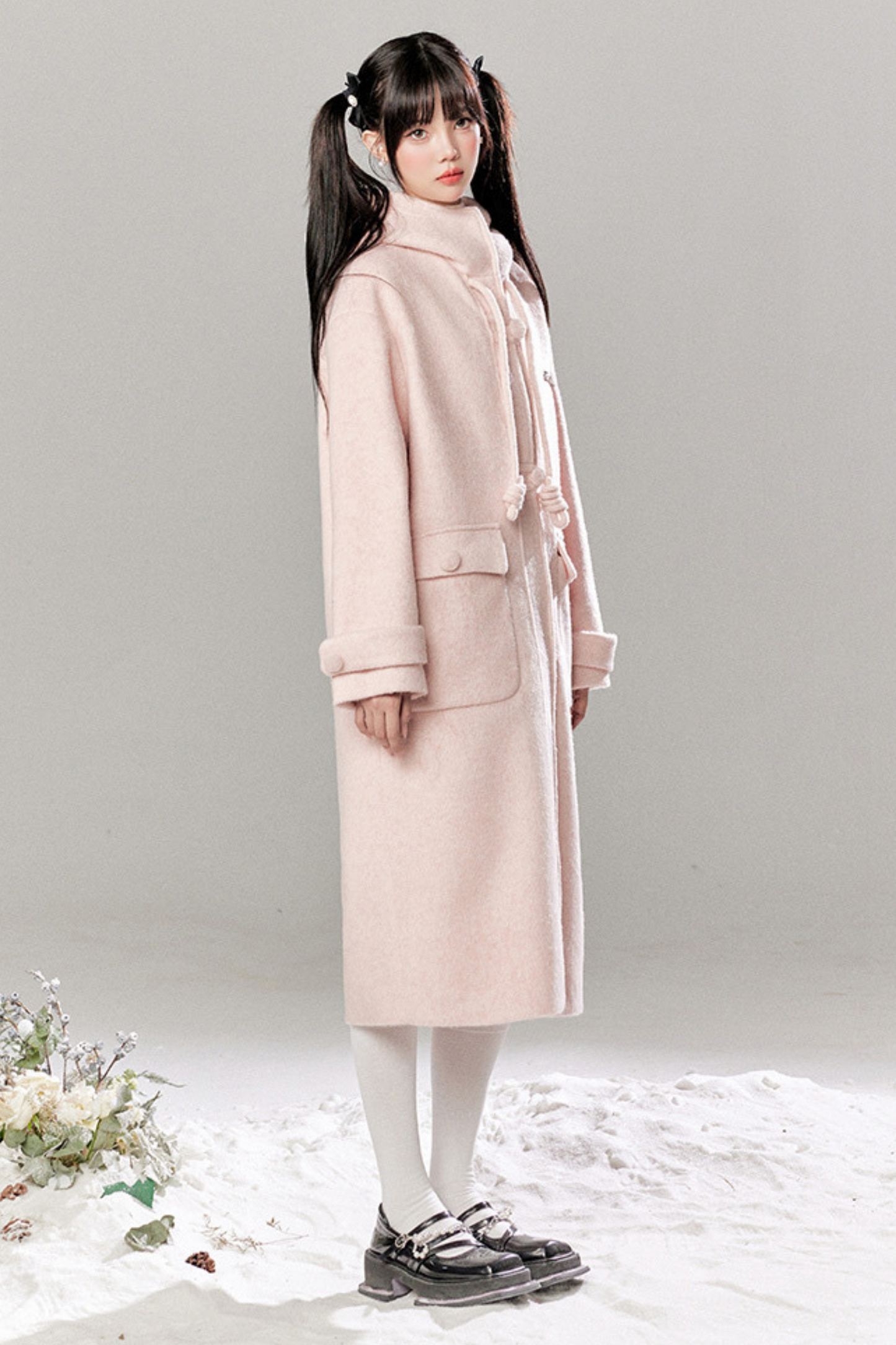 French Single Brest Food Long Wool Coat